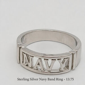 925 Sterling "NAVY" Cut Out Band Ring  size 13.75